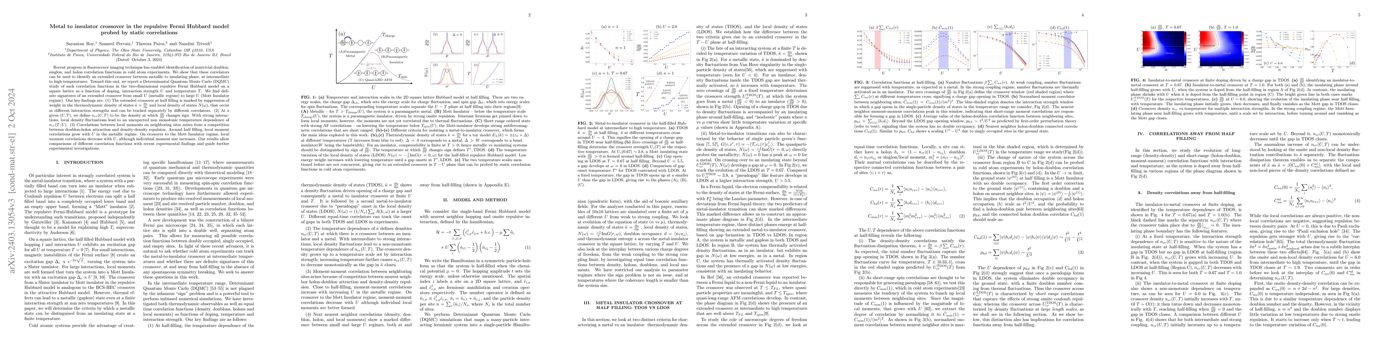 Thumbnail for Signatures of metal to insulator crossover in the repulsive Fermi
  Hubbard model through static correlations