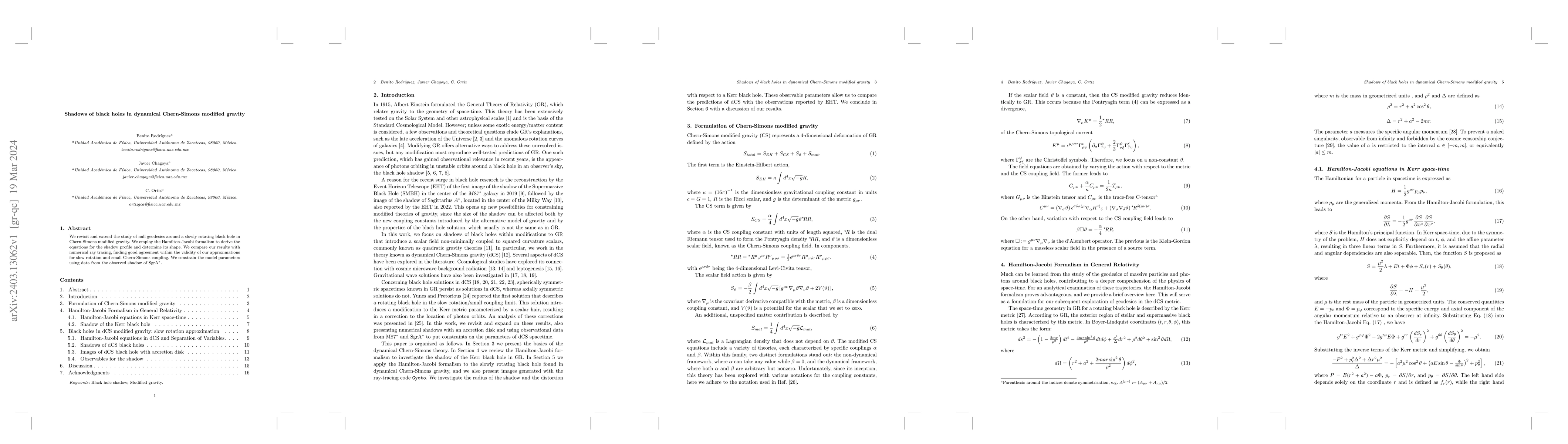 Thumbnail for Shadows of black holes in dynamical Chern-Simons modified gravity