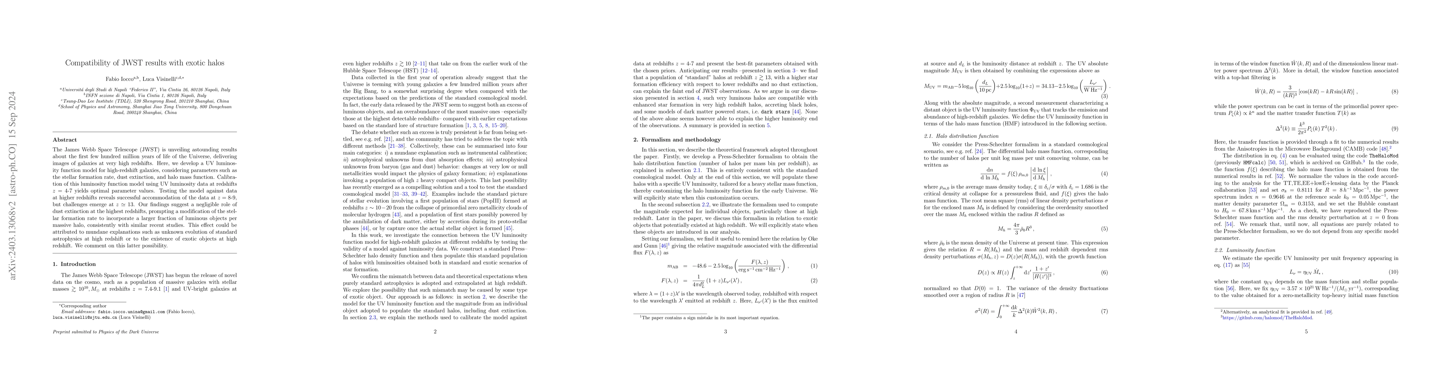 Thumbnail for Compatibility of JWST results with exotic halos