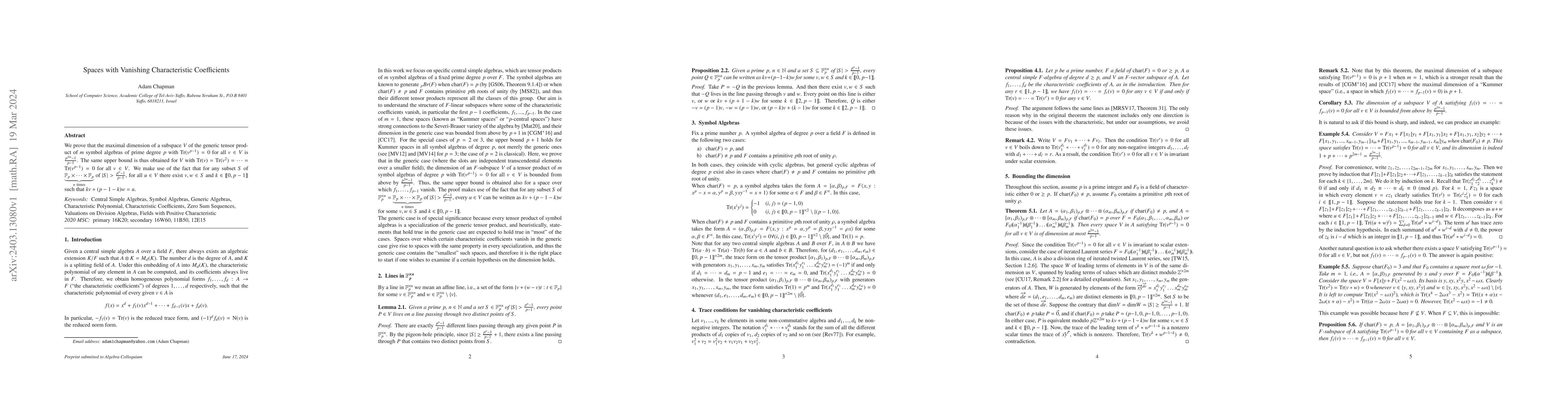 Thumbnail for Spaces with Vanishing Characteristic Coefficients