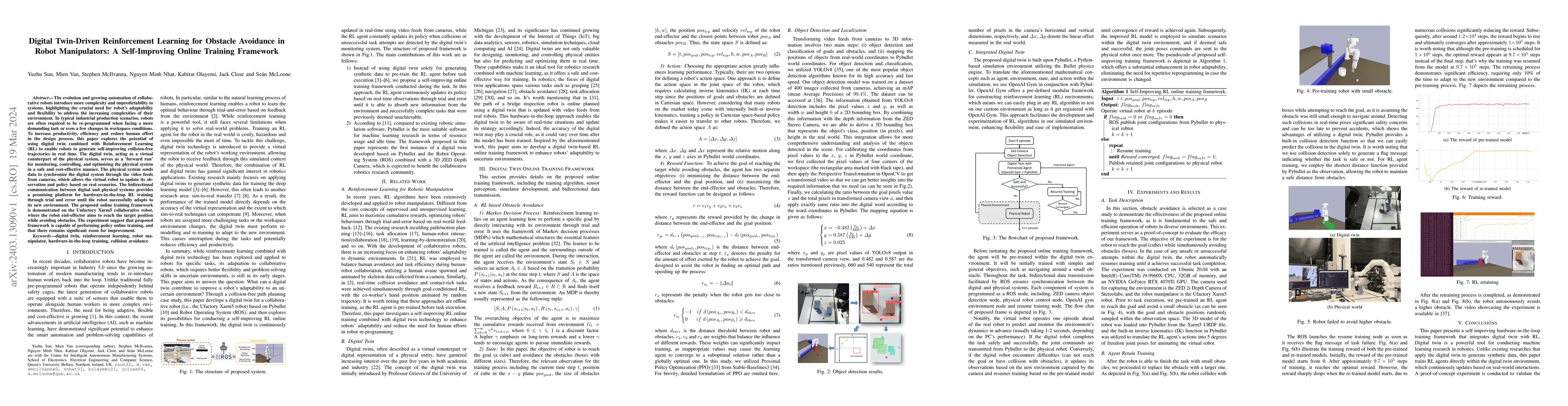 Thumbnail for Digital Twin-Driven Reinforcement Learning for Obstacle Avoidance in
  Robot Manipulators: A Self-Improving Online Training Framework