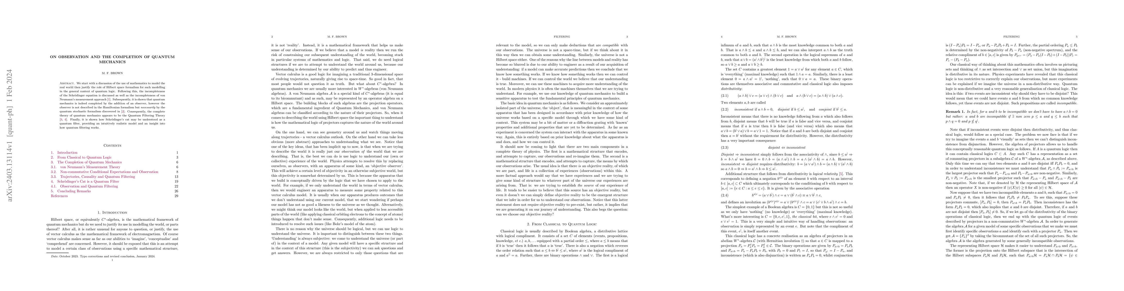 Thumbnail for On Observation and The Completion of Quantum Mechanics