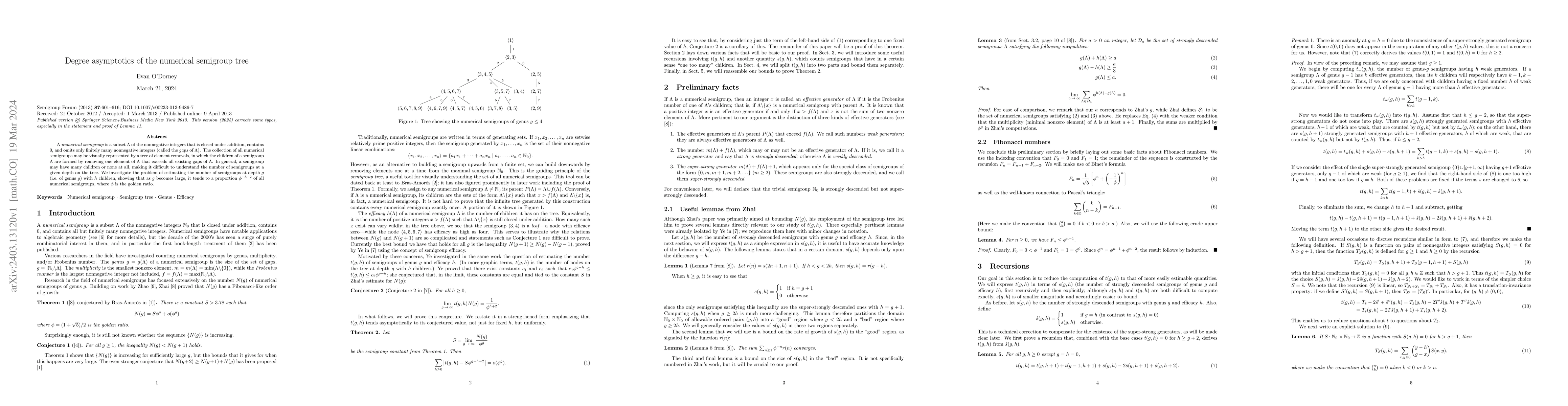 Thumbnail for Degree asymptotics of the numerical semigroup tree