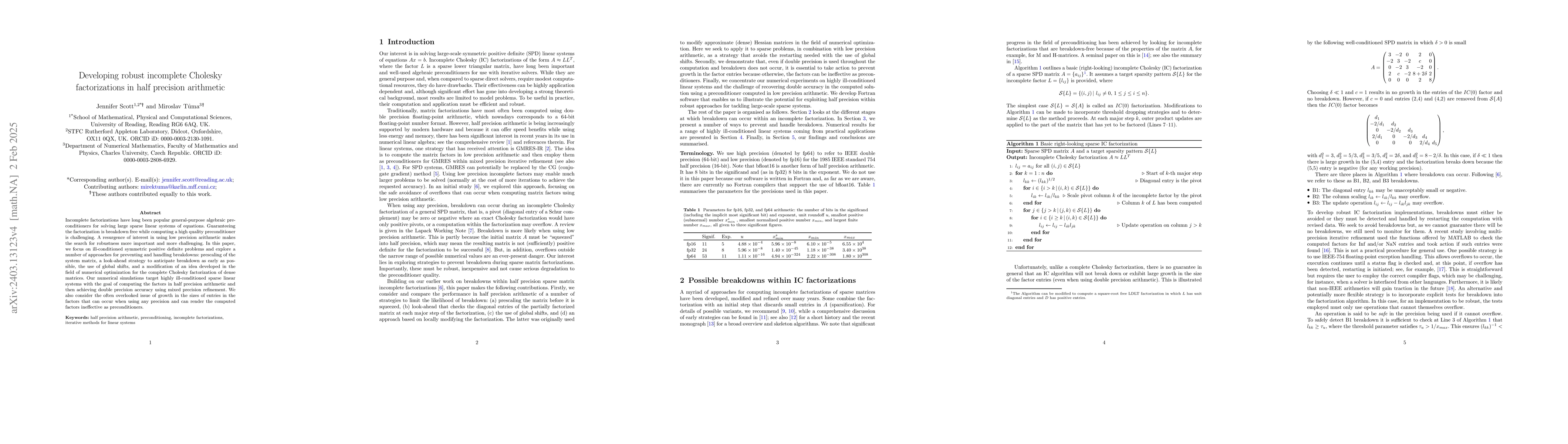 Thumbnail for On incomplete Cholesky factorizations in half precision arithmetic