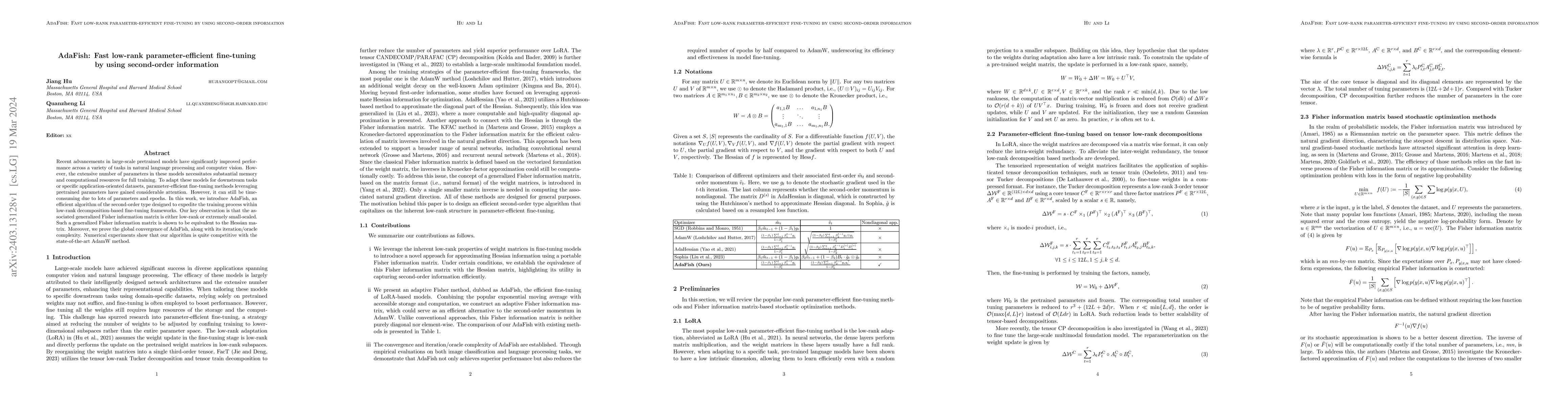 Thumbnail for AdaFish: Fast low-rank parameter-efficient fine-tuning by using
  second-order information