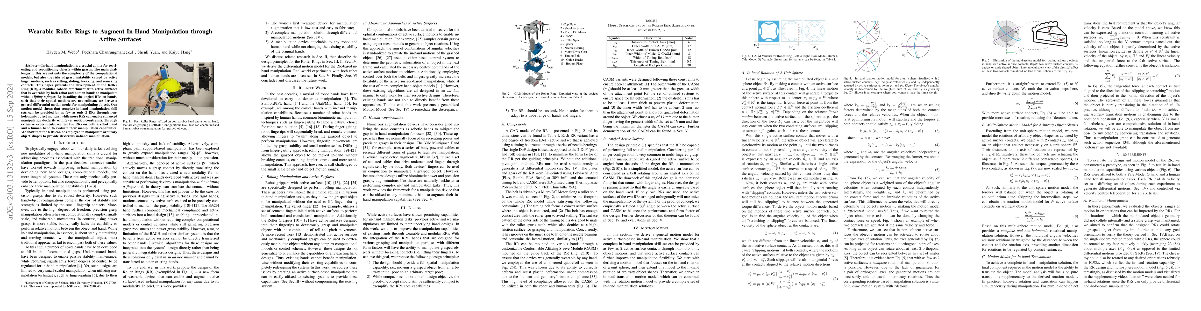Thumbnail for Wearable Roller Rings to Enable Robot Dexterous In-Hand Manipulation
  through Active Surfaces