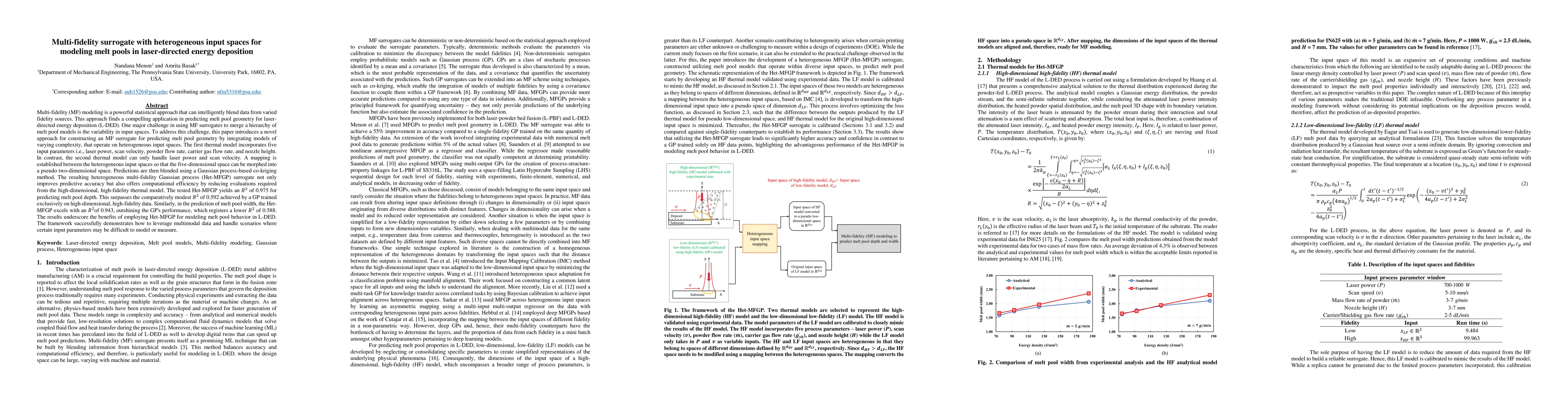 Thumbnail for Multi-fidelity surrogate with heterogeneous input spaces for modeling
  melt pools in laser-directed energy deposition