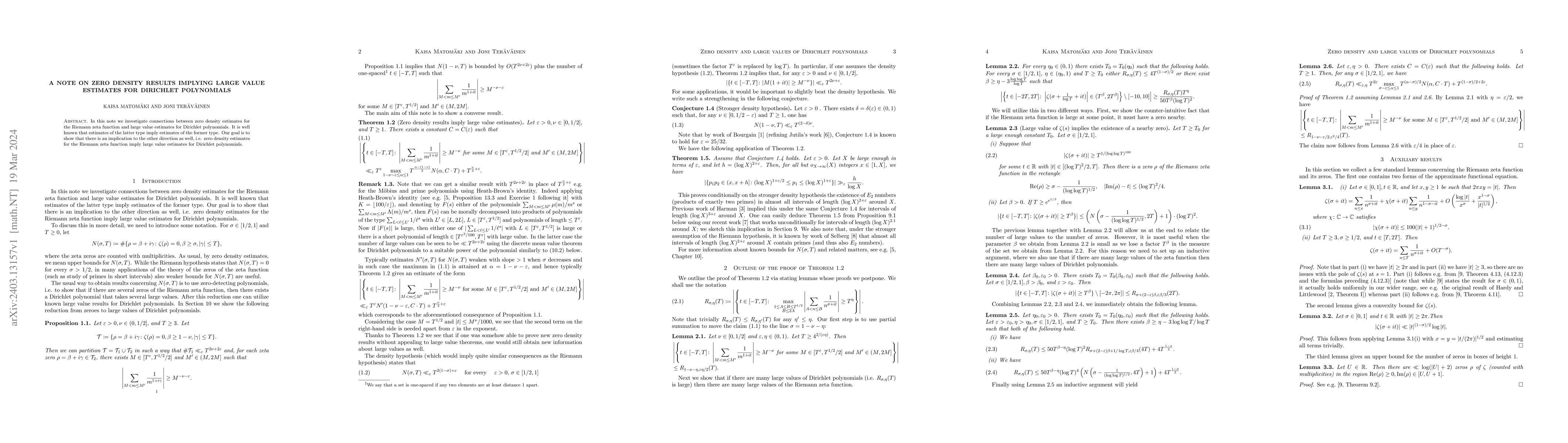 Thumbnail for A note on zero density results implying large value estimates for
  Dirichlet polynomials