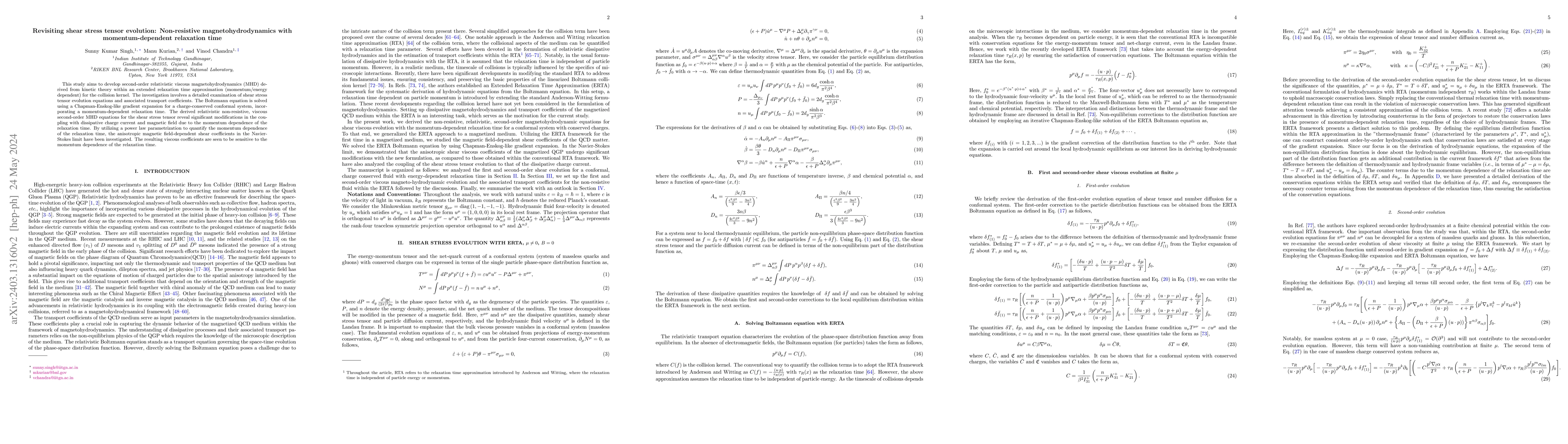 Thumbnail for Revisiting shear stress tensor evolution: Non-resistive
  magnetohydrodynamics with momentum-dependent relaxation time