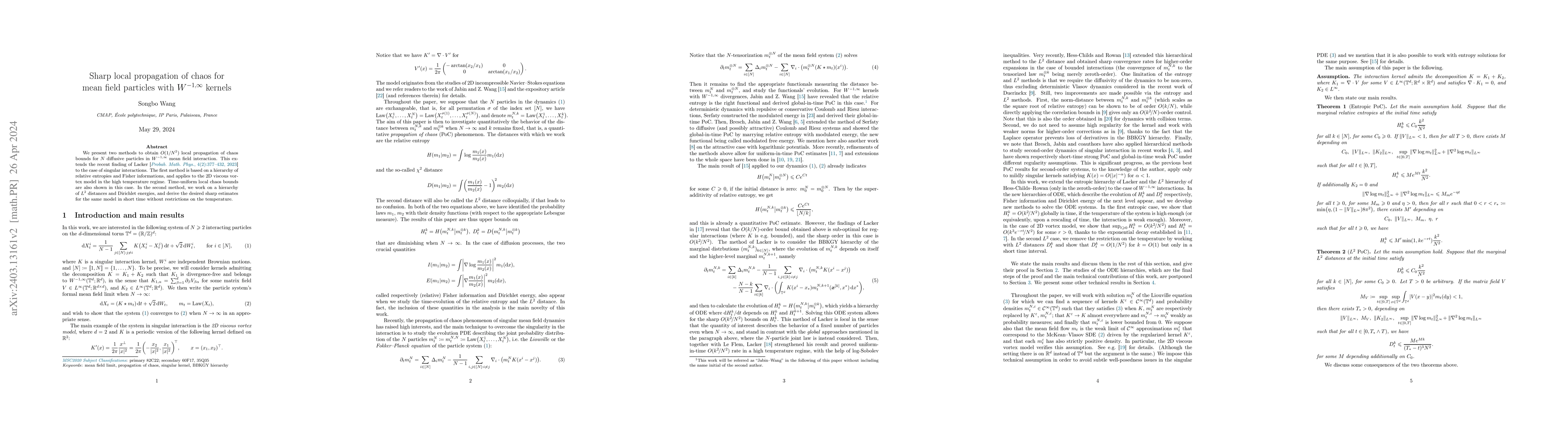 Thumbnail for Sharp local propagation of chaos for mean field particles with
  $W^{-1,\infty}$ kernels