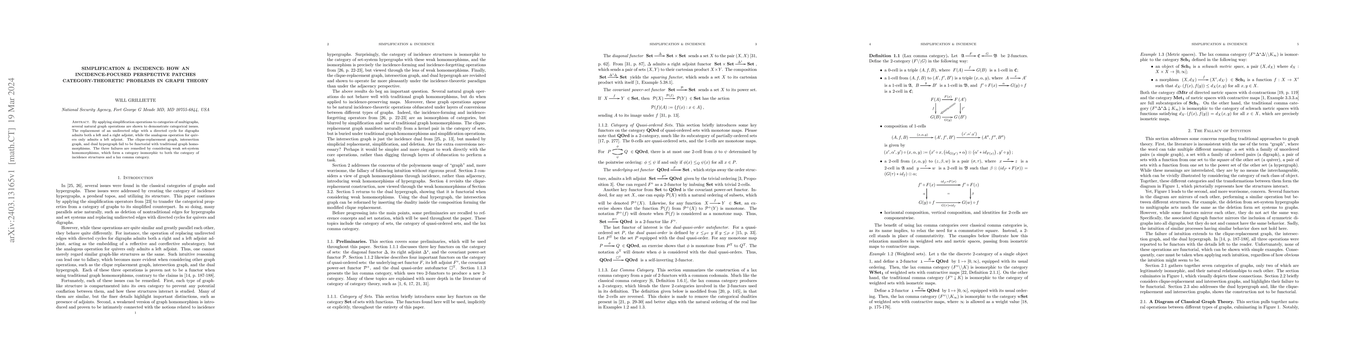 Thumbnail for Simplification & Incidence: How an Incidence-focused Perspective Patches
  Category-theoretic Problems in Graph Theory