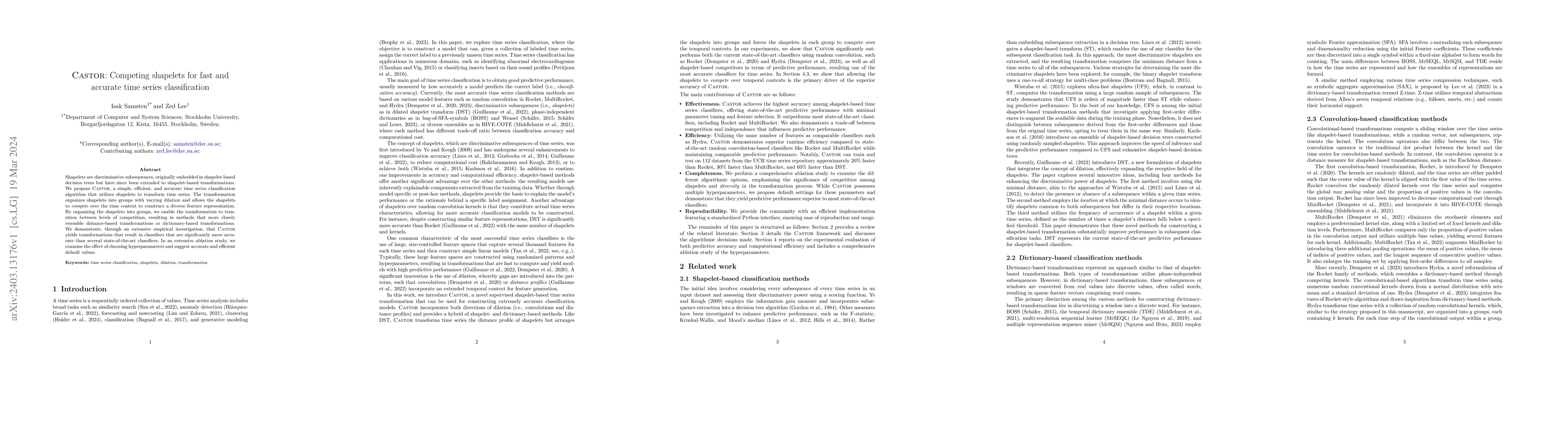 Thumbnail for Castor: Competing shapelets for fast and accurate time series
  classification