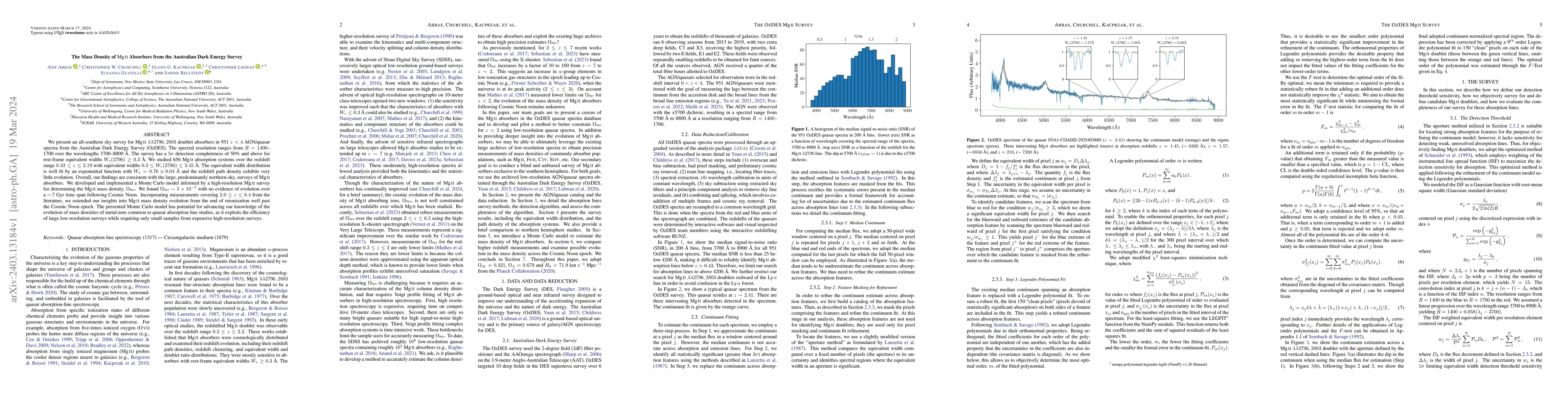 Thumbnail for The Mass Density of MgII Absorbers from the Australian Dark Energy
  Survey