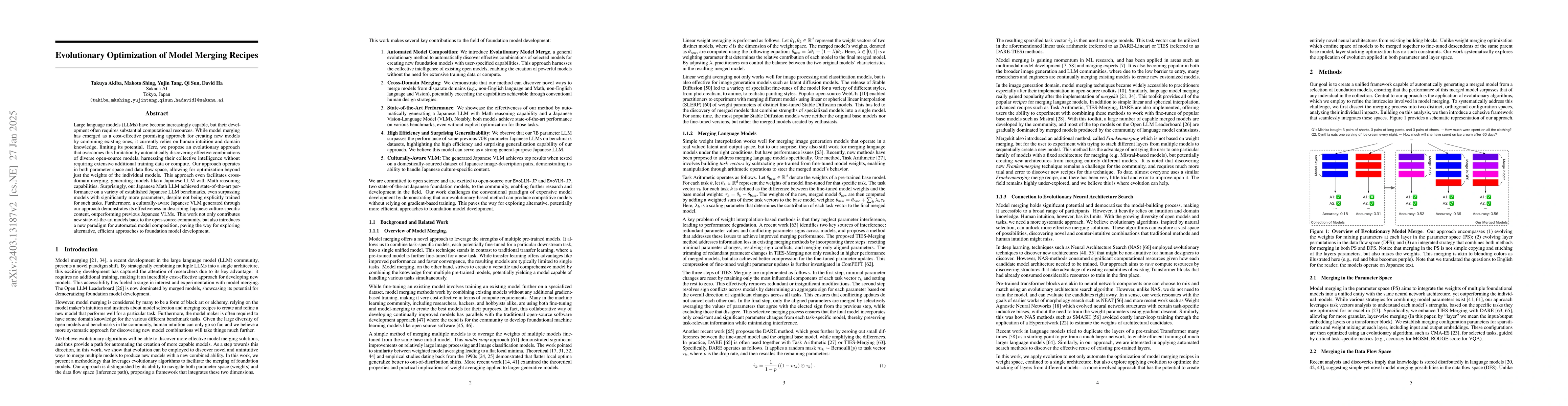 Thumbnail for Evolutionary Optimization of Model Merging Recipes
