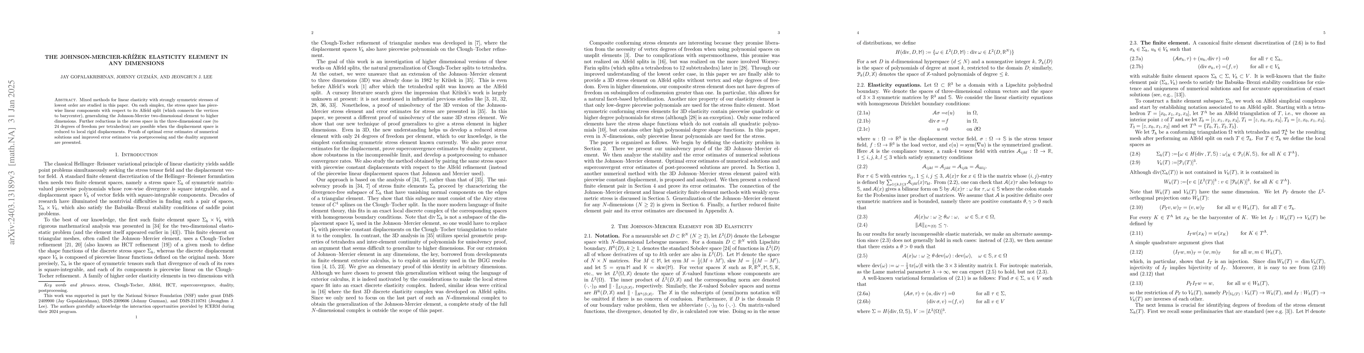 Thumbnail for The Johnson-Mercier elasticity element in any dimensions