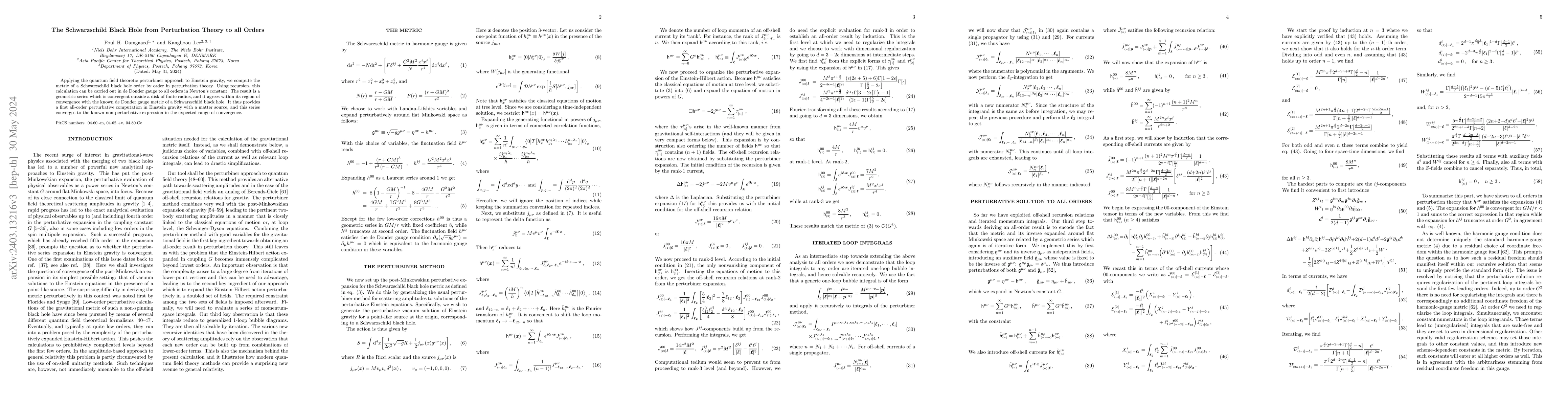 Thumbnail for The Schwarzschild Black Hole from Perturbation Theory to all Orders