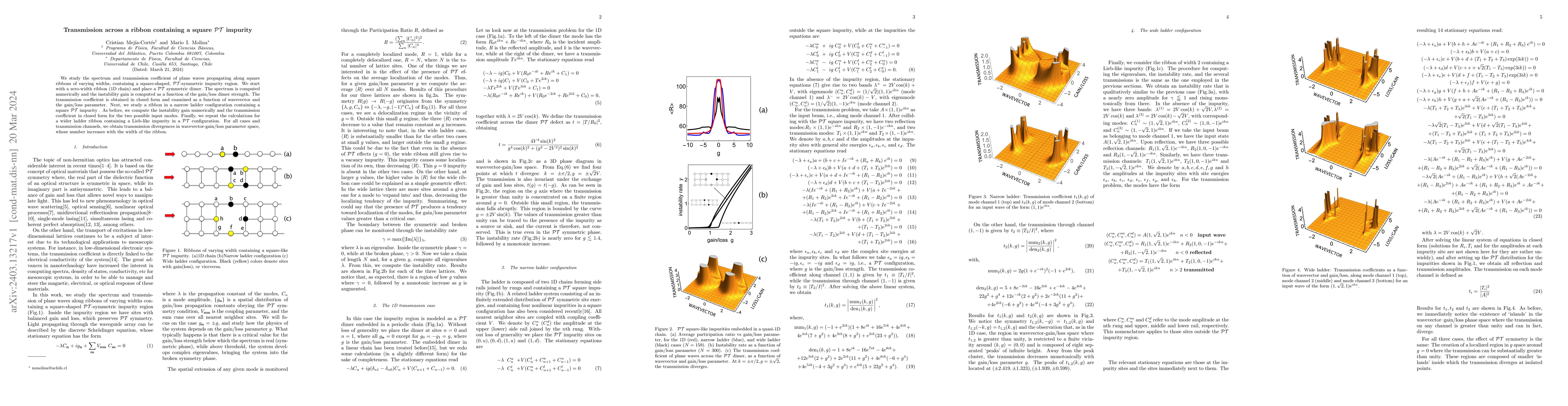 Thumbnail for Transmission across a ribbon containing a square PT impurity