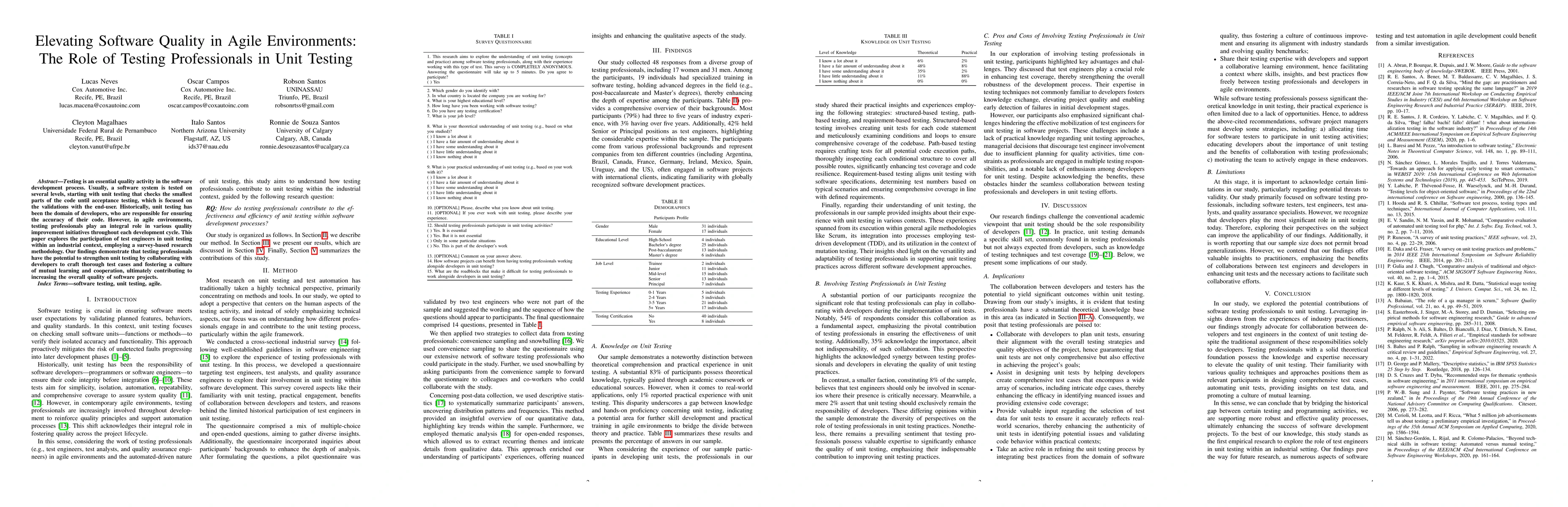 Thumbnail for Elevating Software Quality in Agile Environments: The Role of Testing
  Professionals in Unit Testing