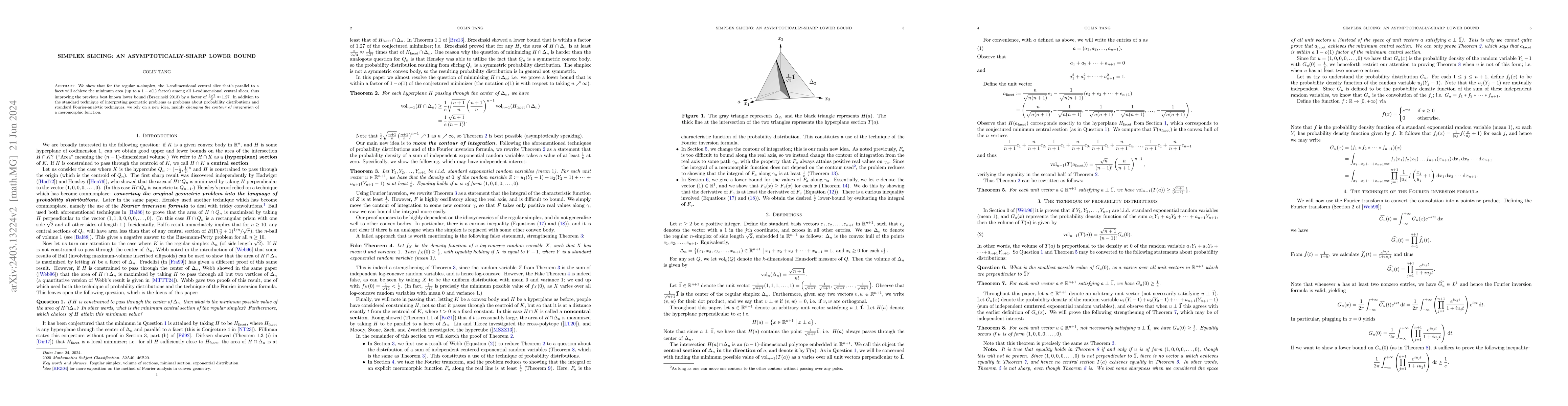 Thumbnail for Simplex slicing: an asymptotically-sharp lower bound