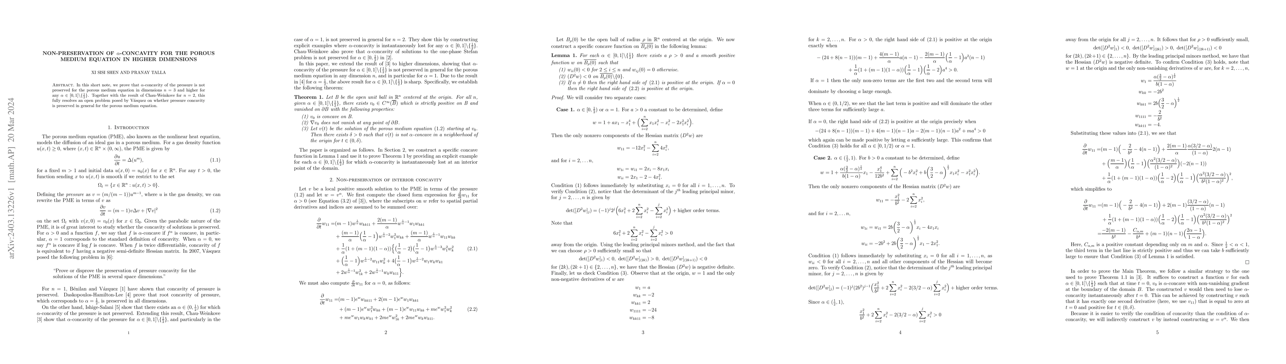 Thumbnail for Non-preservation of $\alpha$-concavity for the porous medium equation in
  higher dimensions
