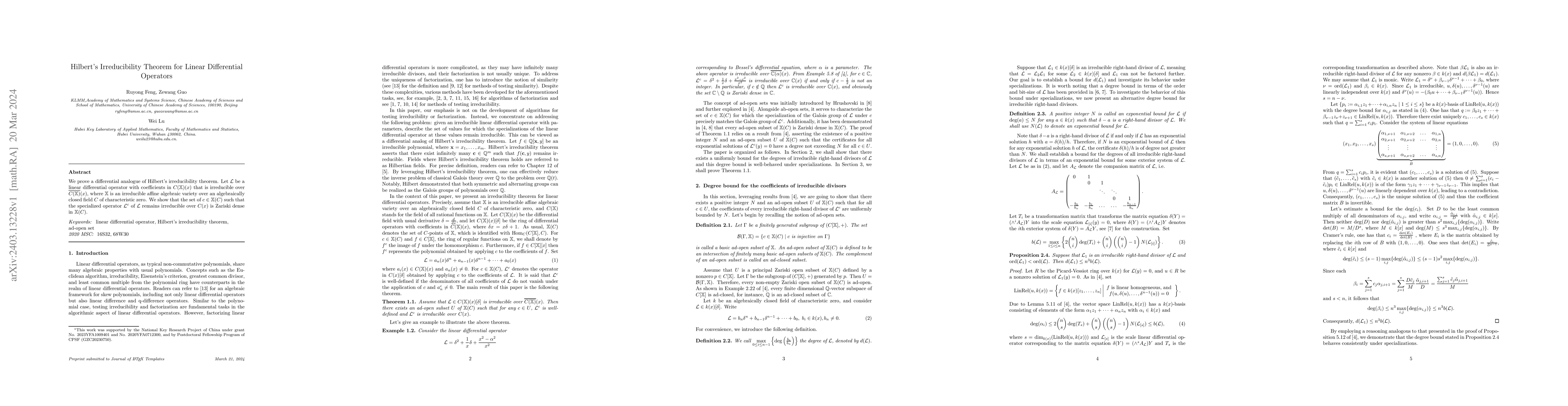 Thumbnail for Hilbert's Irreducibility Theorem for Linear Differential Operators