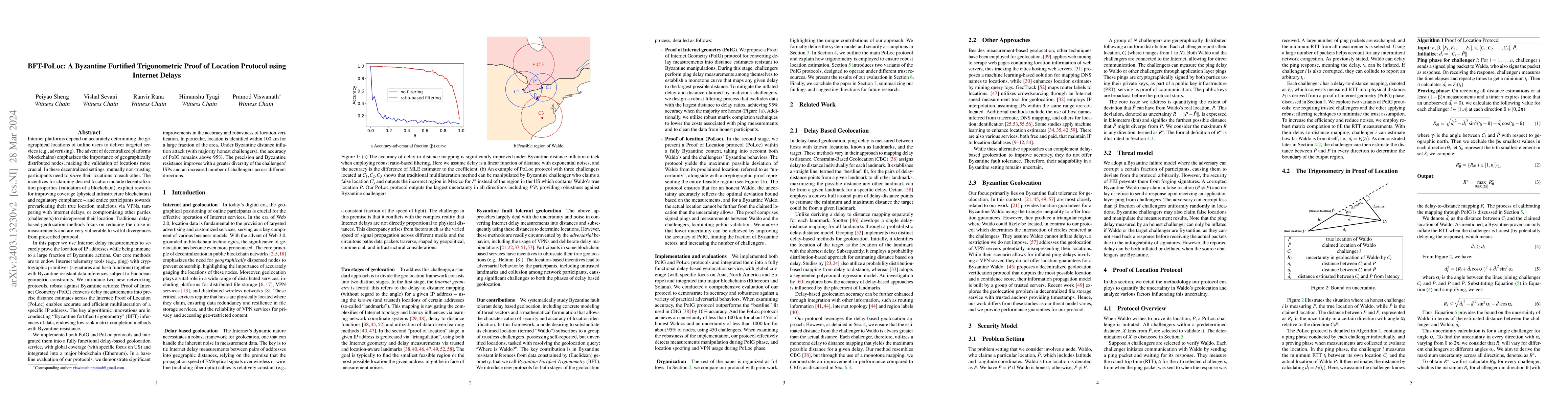 Thumbnail for BFT-PoLoc: A Byzantine Fortified Trigonometric Proof of Location
  Protocol using Internet Delays