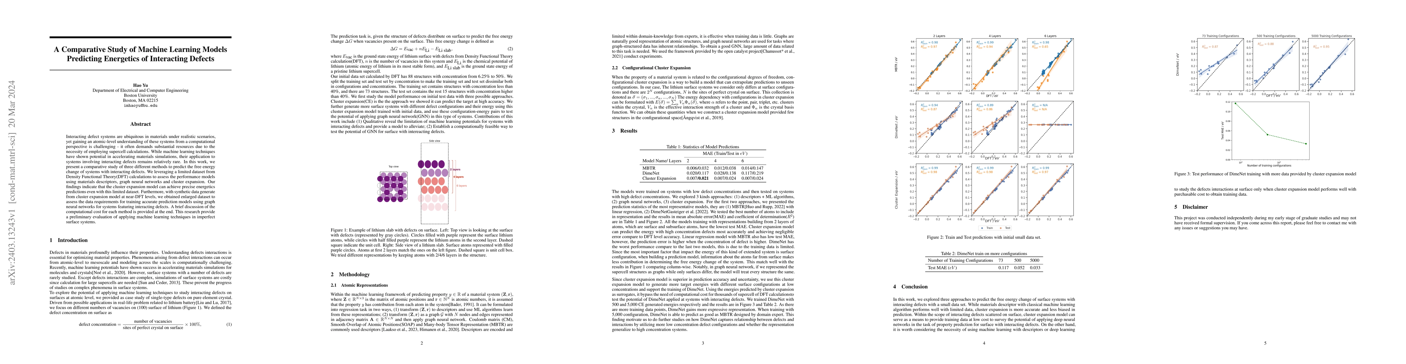 Thumbnail for A Comparative Study of Machine Learning Models Predicting Energetics of
  Interacting Defects