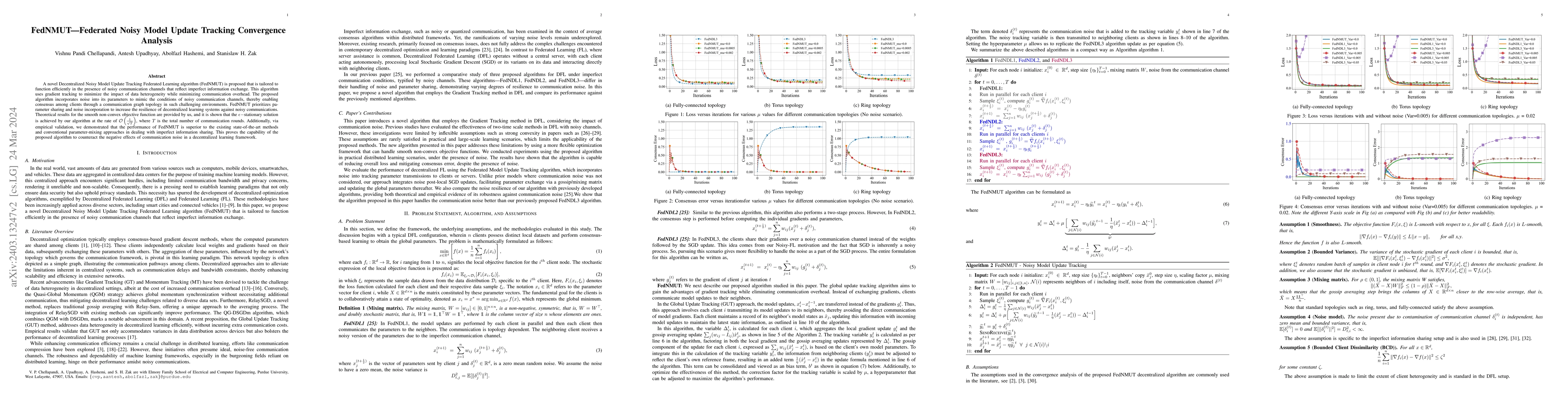 Thumbnail for FedNMUT -- Federated Noisy Model Update Tracking Convergence Analysis