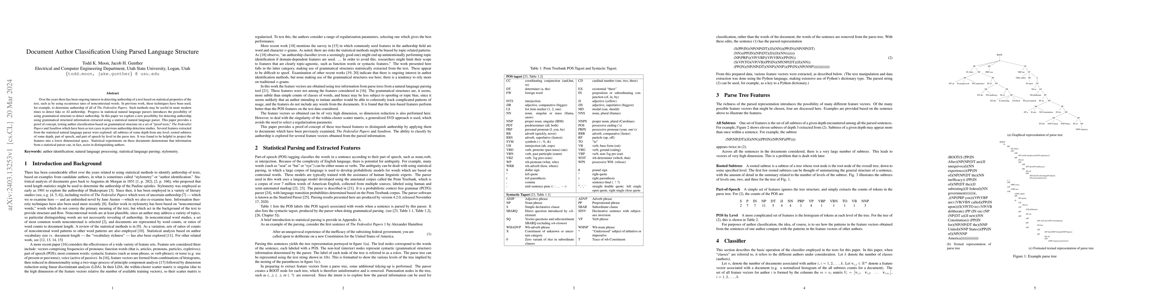 Thumbnail for Document Author Classification Using Parsed Language Structure