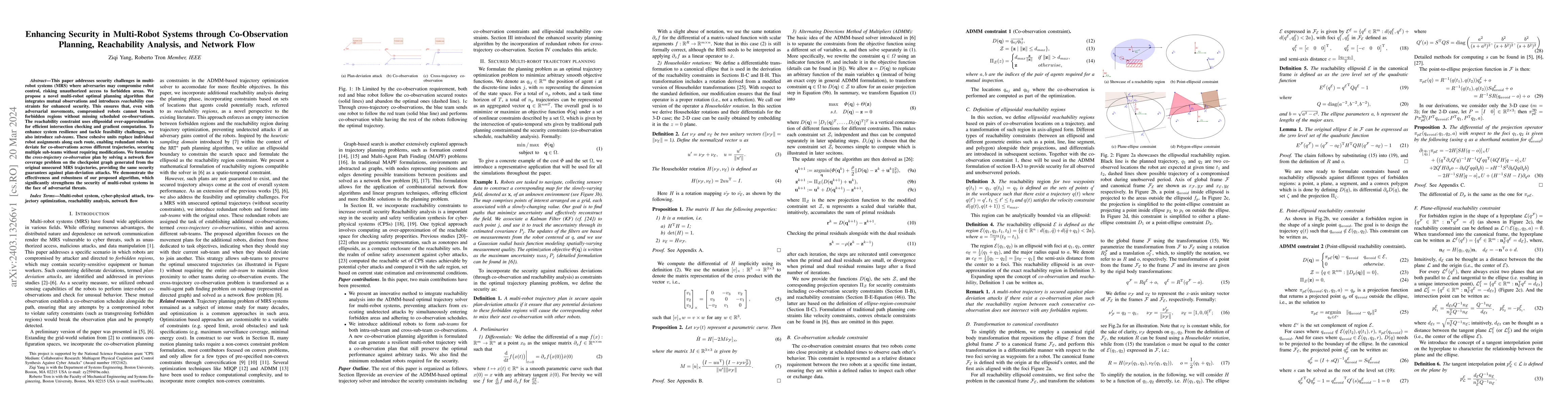 Thumbnail for Enhancing Security in Multi-Robot Systems through Co-Observation
  Planning, Reachability Analysis, and Network Flow
