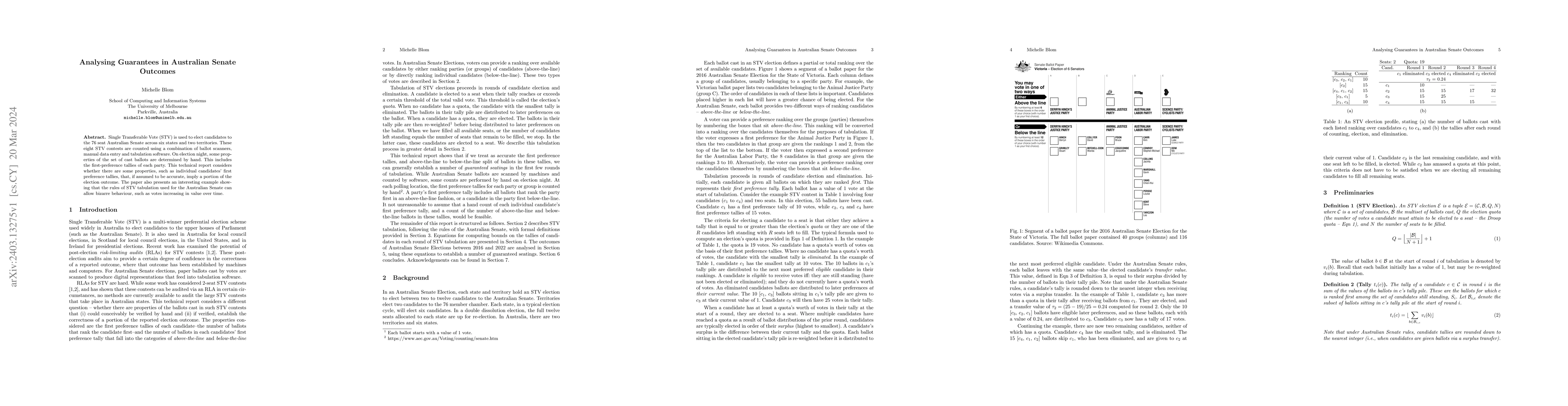 Thumbnail for Analysing Guarantees in Australian Senate Outcomes