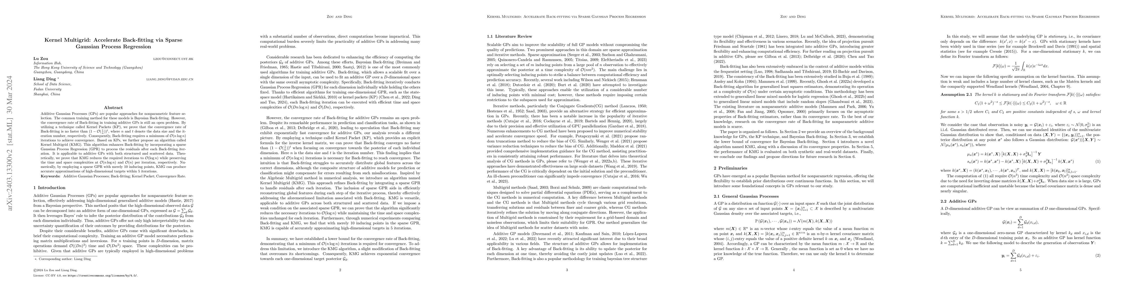 Thumbnail for Kernel Multigrid: Accelerate Back-fitting via Sparse Gaussian Process
  Regression