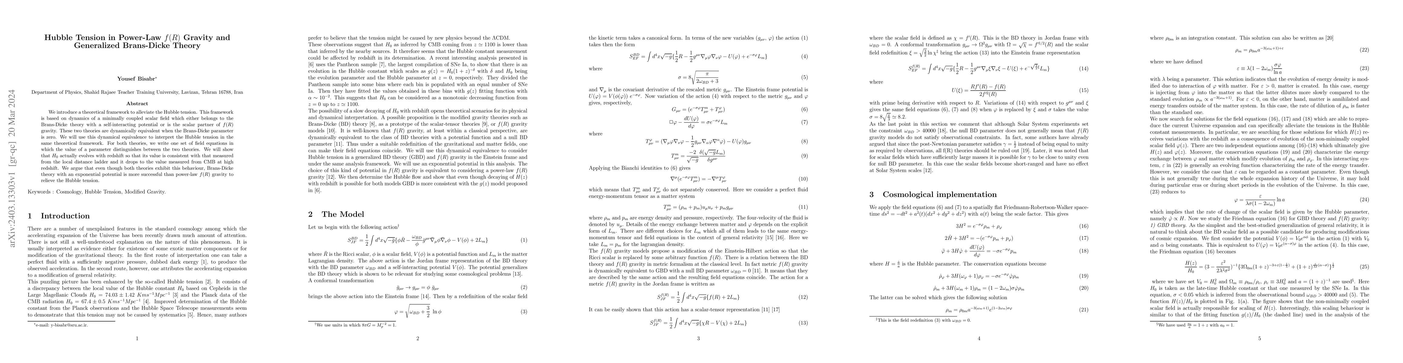Thumbnail for Hubble Tension in Power-Law f(R) Gravity and Generalized Brans-Dicke
  Theory