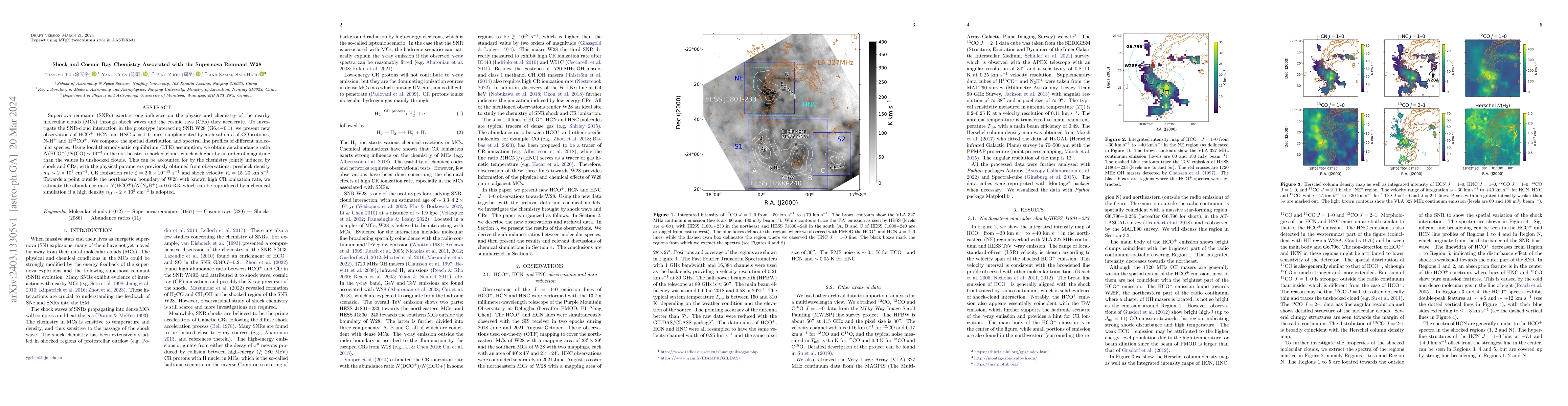 Thumbnail for Shock and Cosmic Ray Chemistry Associated with the Supernova Remnant W28
