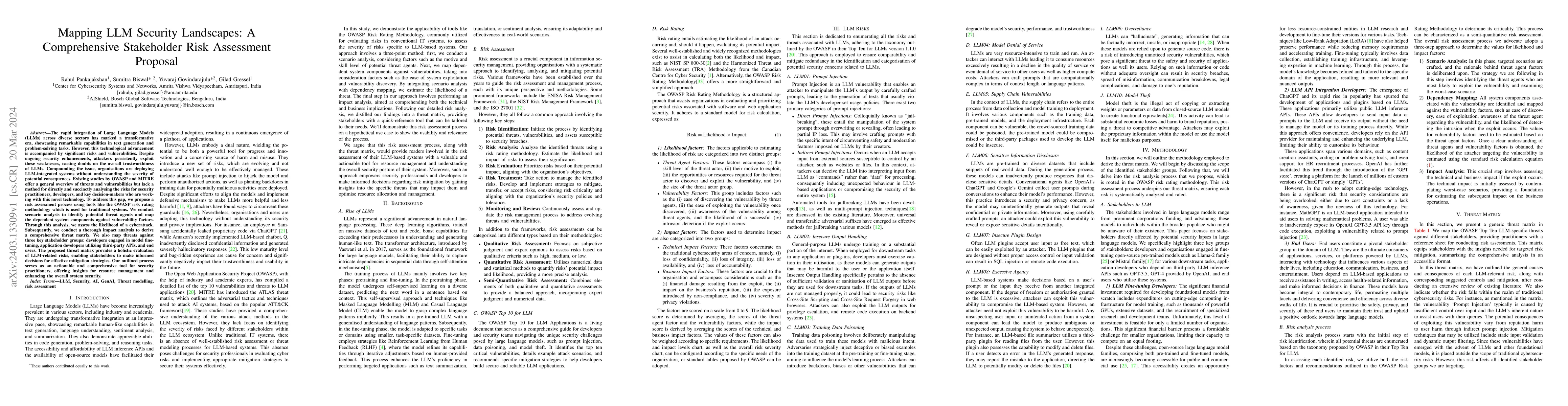 Thumbnail for Mapping LLM Security Landscapes: A Comprehensive Stakeholder Risk
  Assessment Proposal