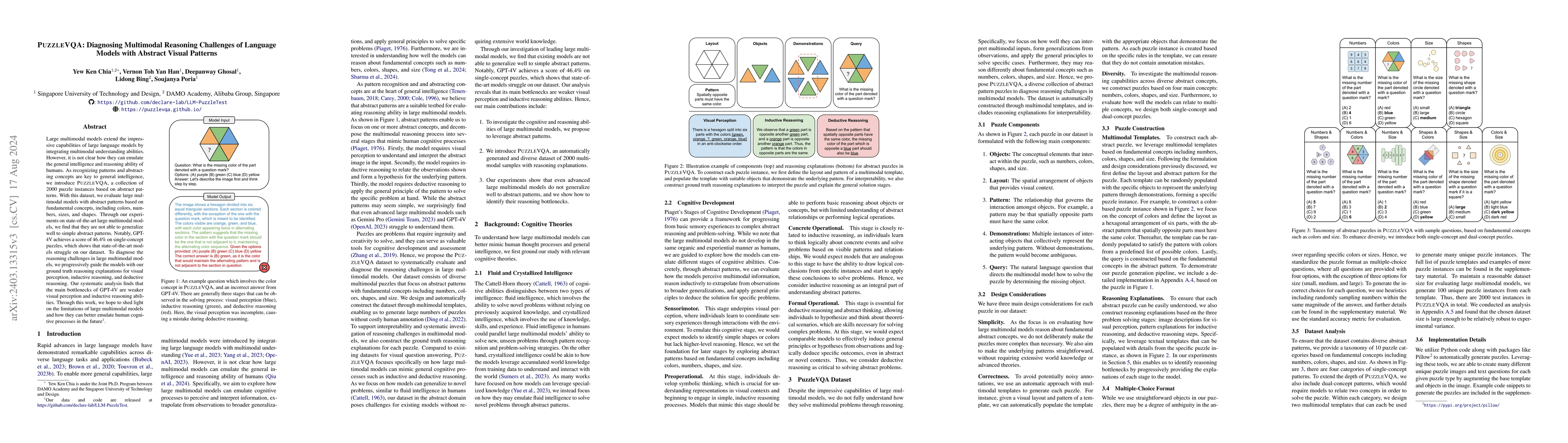Thumbnail for PuzzleVQA: Diagnosing Multimodal Reasoning Challenges of Language Models
  with Abstract Visual Patterns