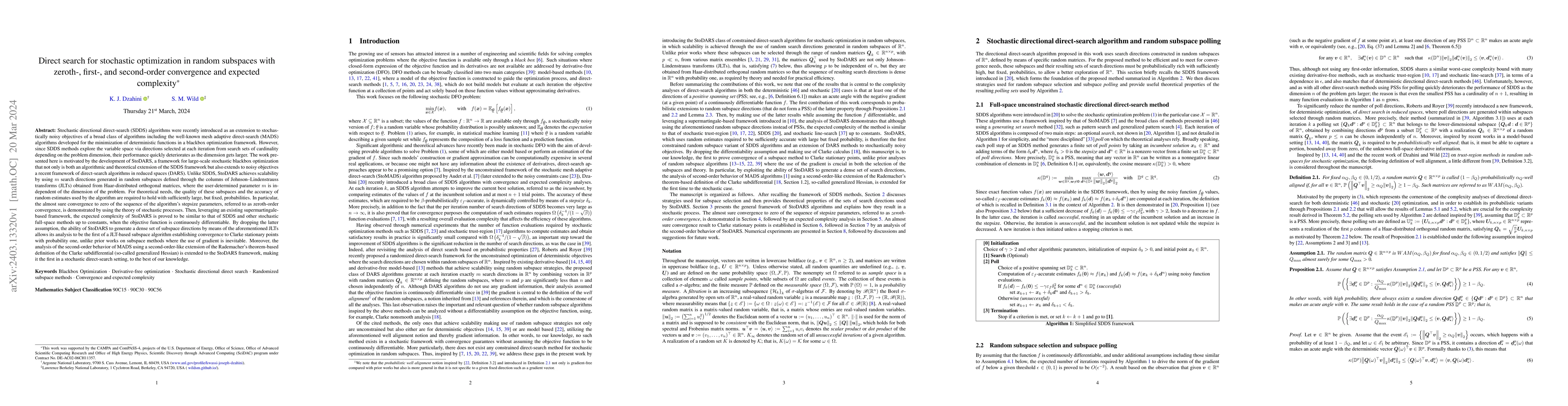 Thumbnail for Direct search for stochastic optimization in random subspaces with
  zeroth-, first-, and second-order convergence and expected complexity