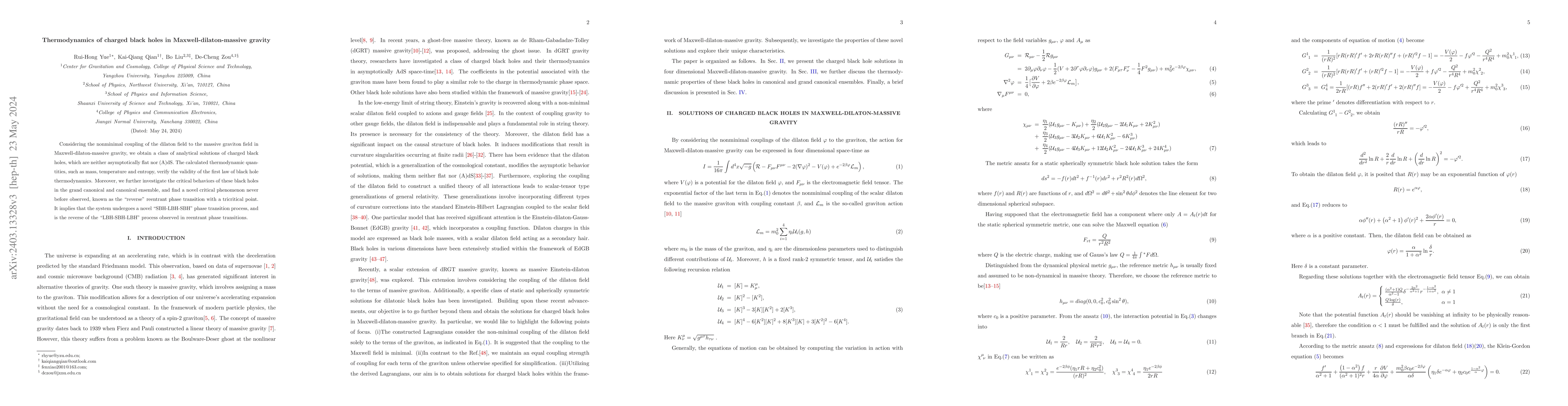 Thumbnail for Thermodynamics of charged black holes in Maxwell-dilaton-massive gravity