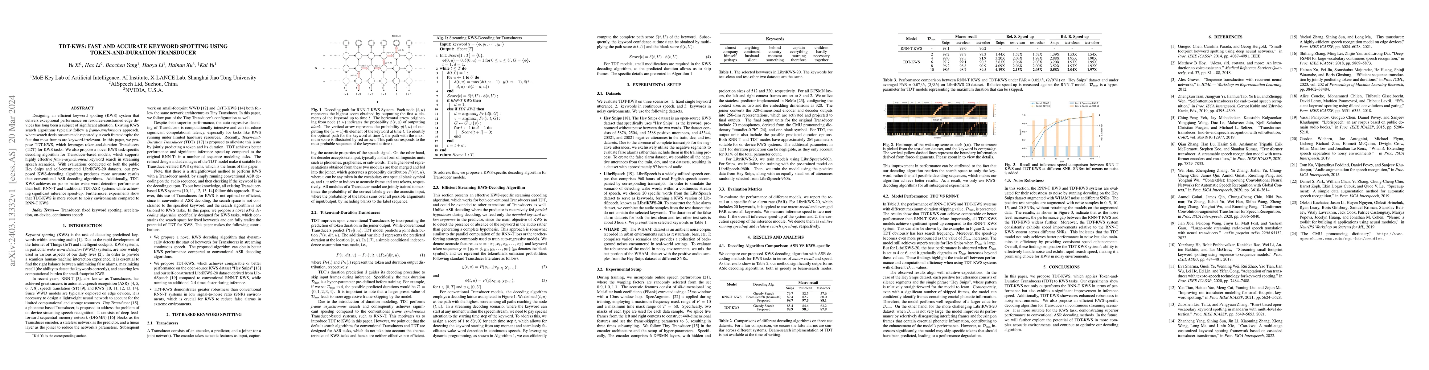 Thumbnail for TDT-KWS: Fast And Accurate Keyword Spotting Using Token-and-duration
  Transducer