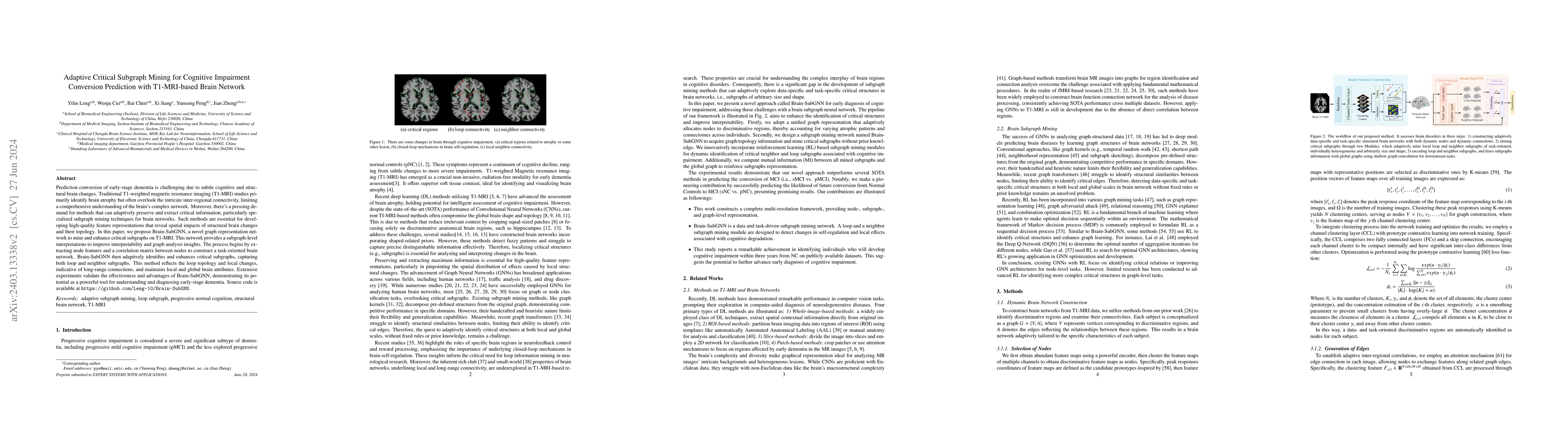Thumbnail for Adaptive Critical Subgraph Mining for Cognitive Impairment Conversion
  Prediction with T1-MRI-based Brain Network