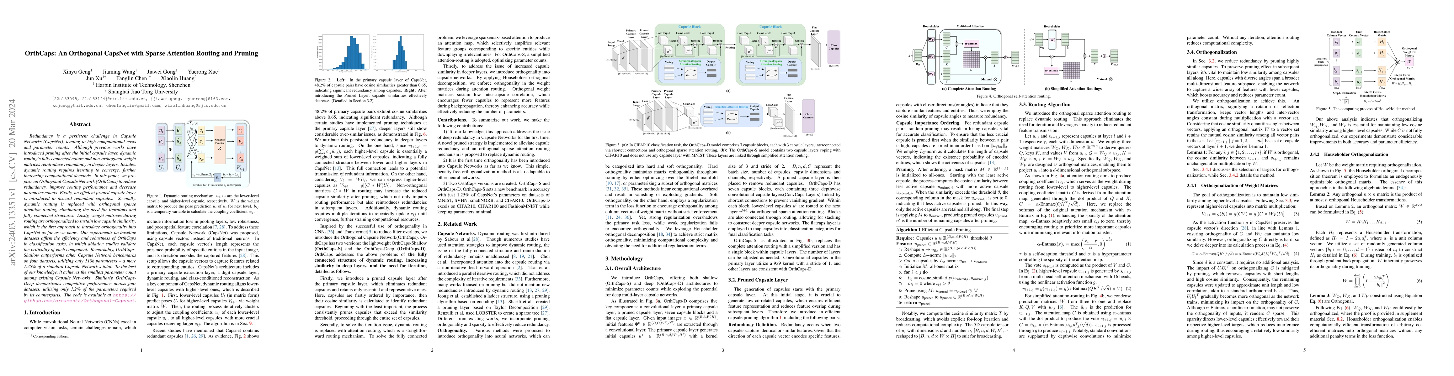 Thumbnail for OrthCaps: An Orthogonal CapsNet with Sparse Attention Routing and
  Pruning