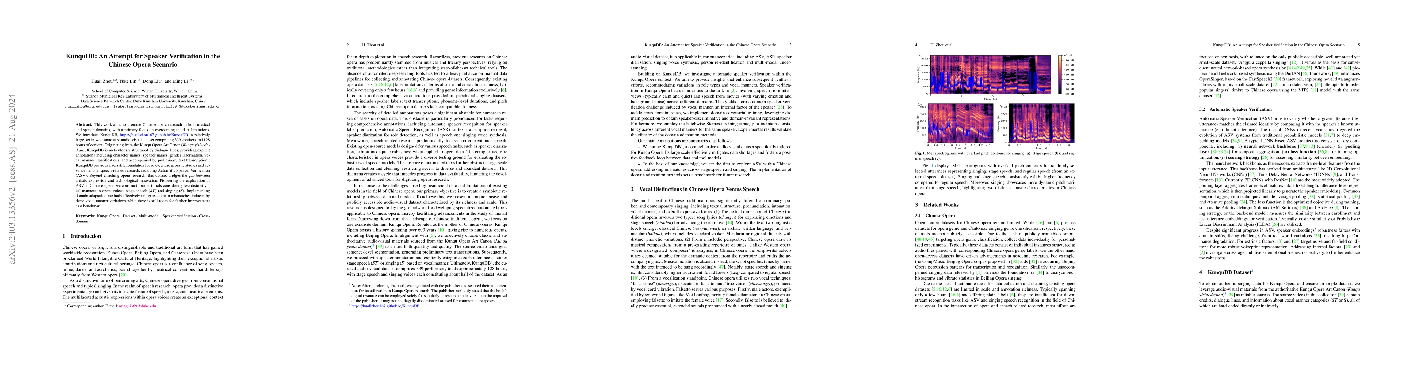 Thumbnail for KunquDB: An Attempt for Speaker Verification in the Chinese Opera
  Scenario