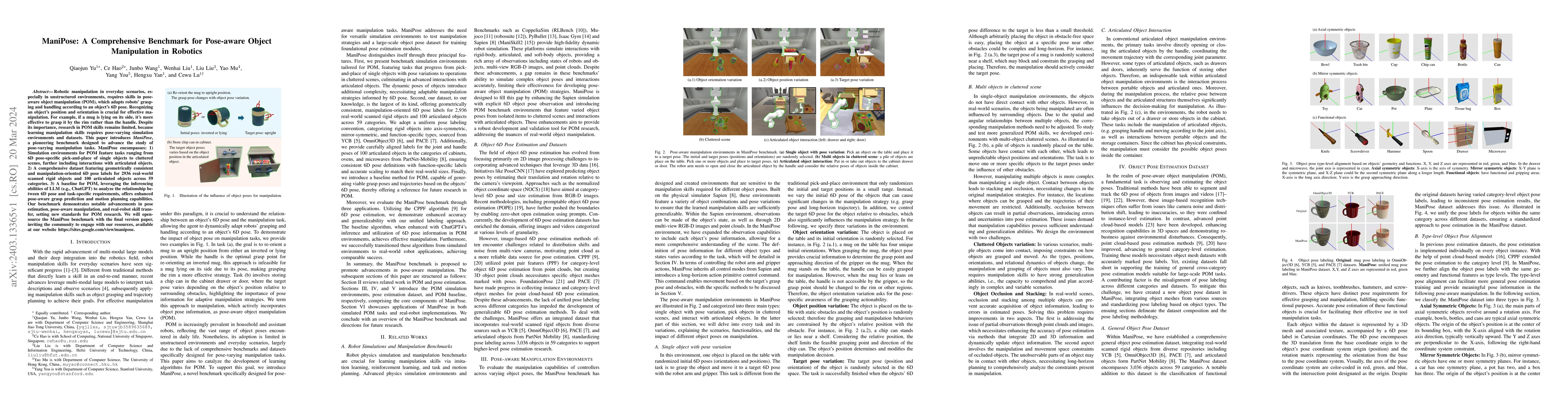 Thumbnail for ManiPose: A Comprehensive Benchmark for Pose-aware Object Manipulation
  in Robotics