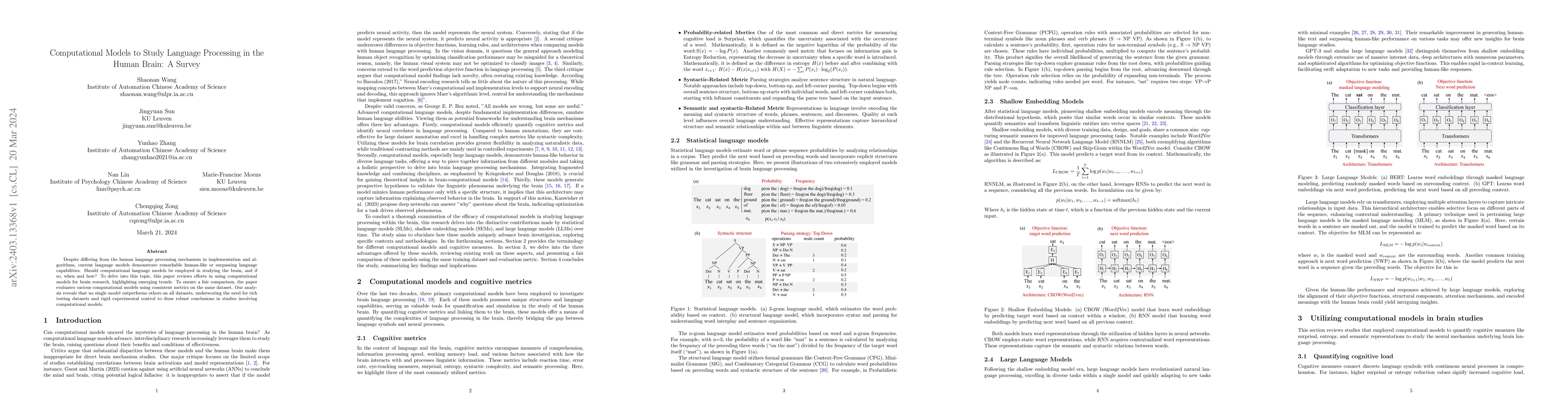 Thumbnail for Computational Models to Study Language Processing in the Human Brain: A
  Survey