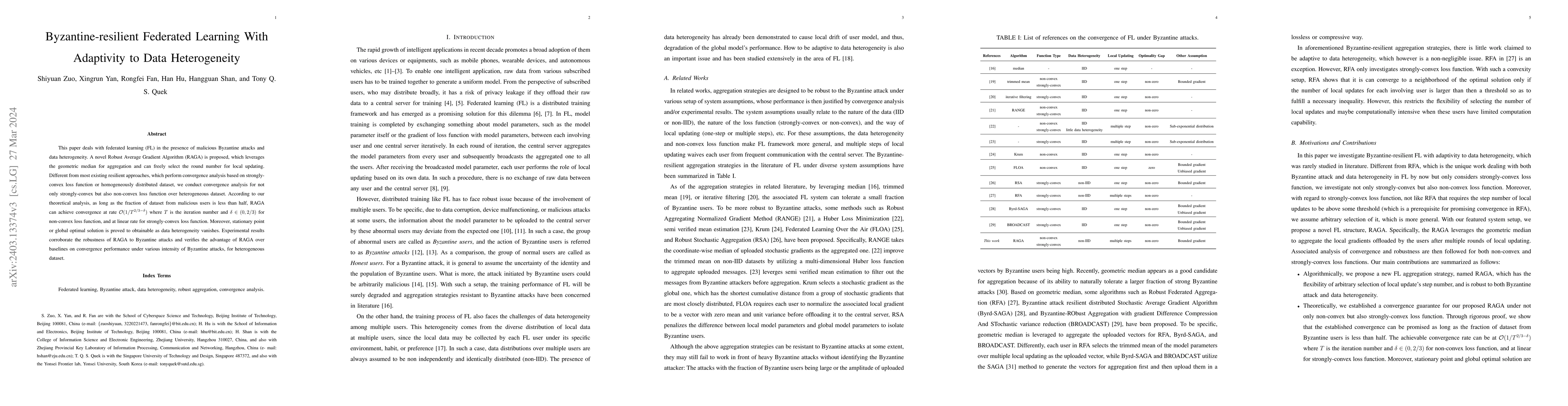 Thumbnail for Byzantine-resilient Federated Learning With Adaptivity to Data
  Heterogeneity