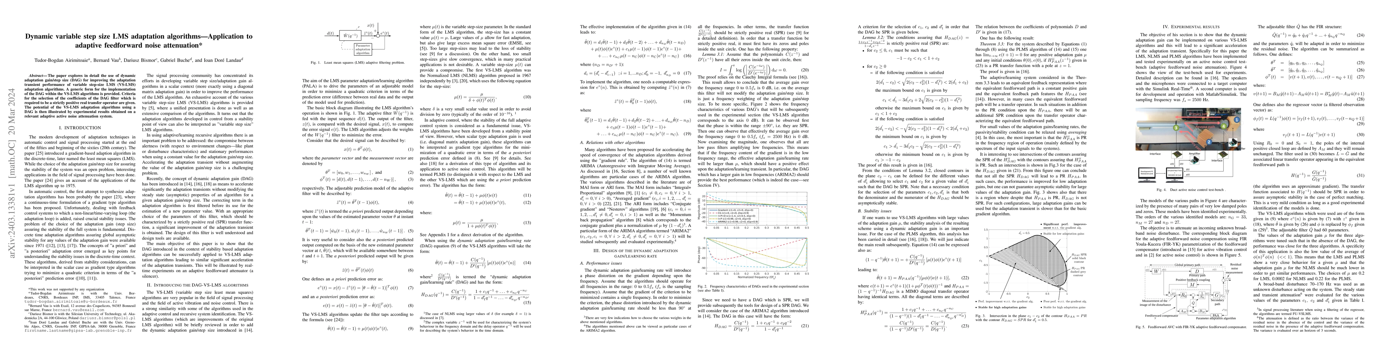 Thumbnail for Dynamic variable step size LMS adaptation algorithms -- Application to
  adaptive feedforward noise attenuation