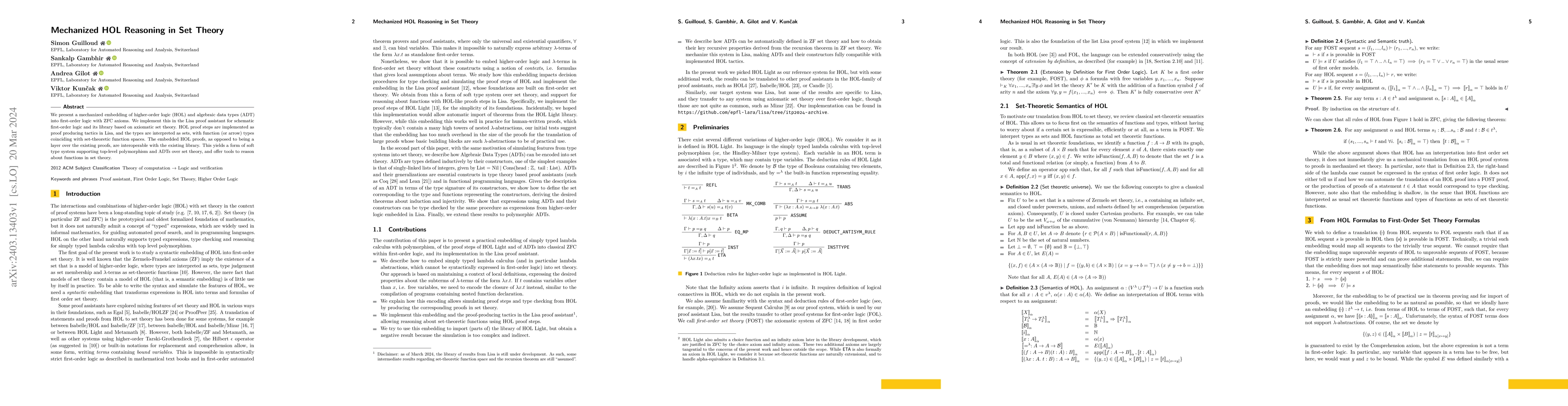Thumbnail for Mechanized HOL Reasoning in Set Theory