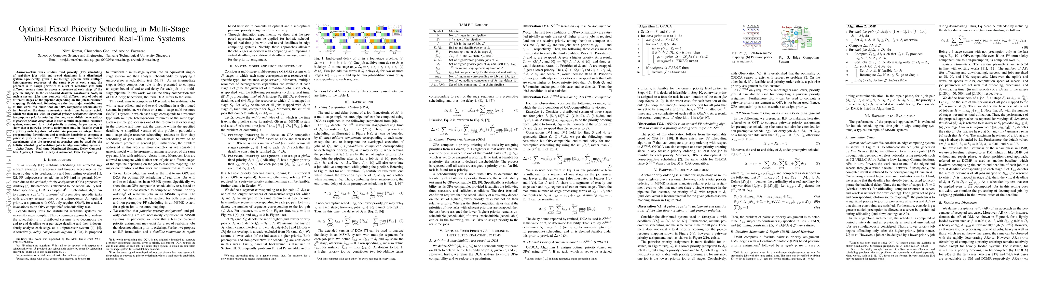 Thumbnail for Optimal Fixed Priority Scheduling in Multi-Stage Multi-Resource
  Distributed Real-Time Systems