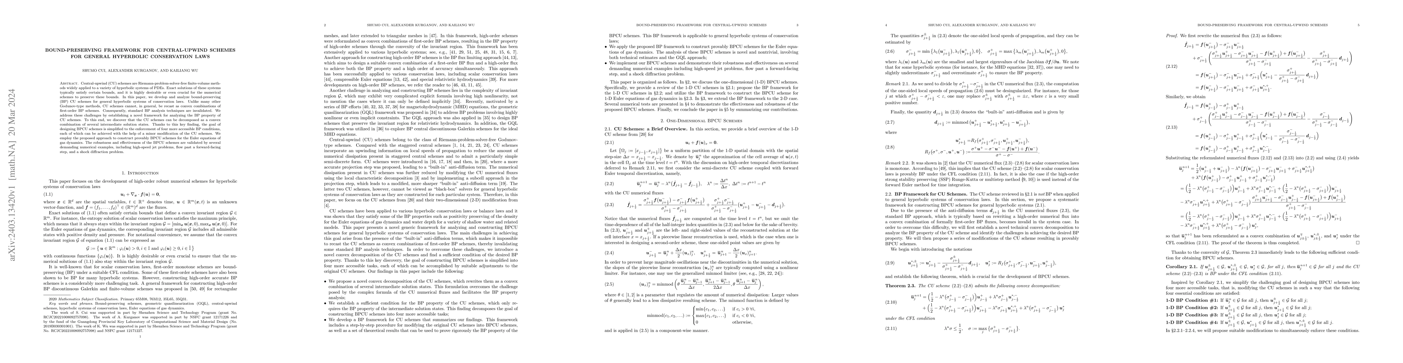 Thumbnail for Bound-Preserving Framework for Central-Upwind Schemes for General
  Hyperbolic Conservation Laws