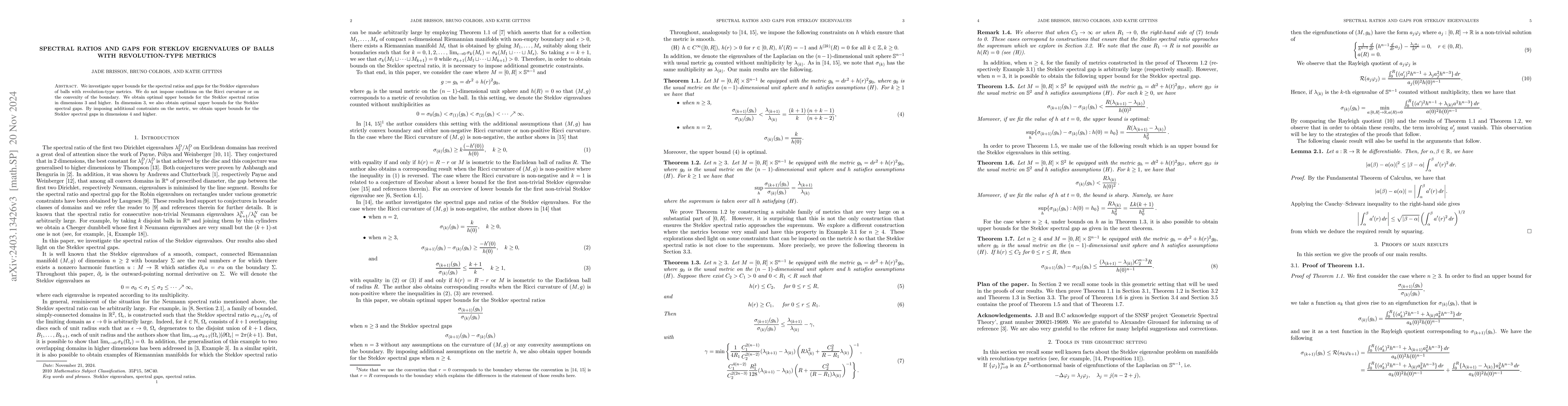 Thumbnail for Spectral ratios and gaps for Steklov eigenvalues of balls with
  revolution-type metrics